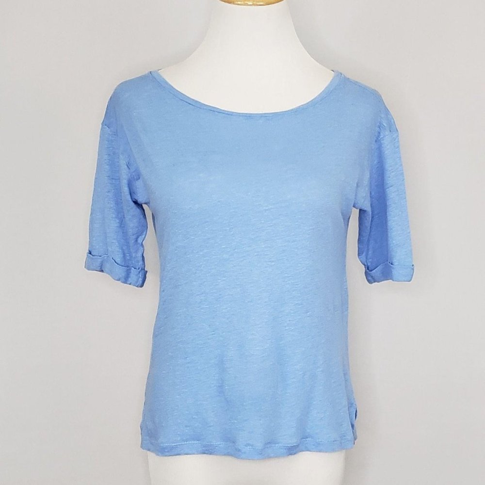 LOFT Linen Short Sleeve Top Blue XS